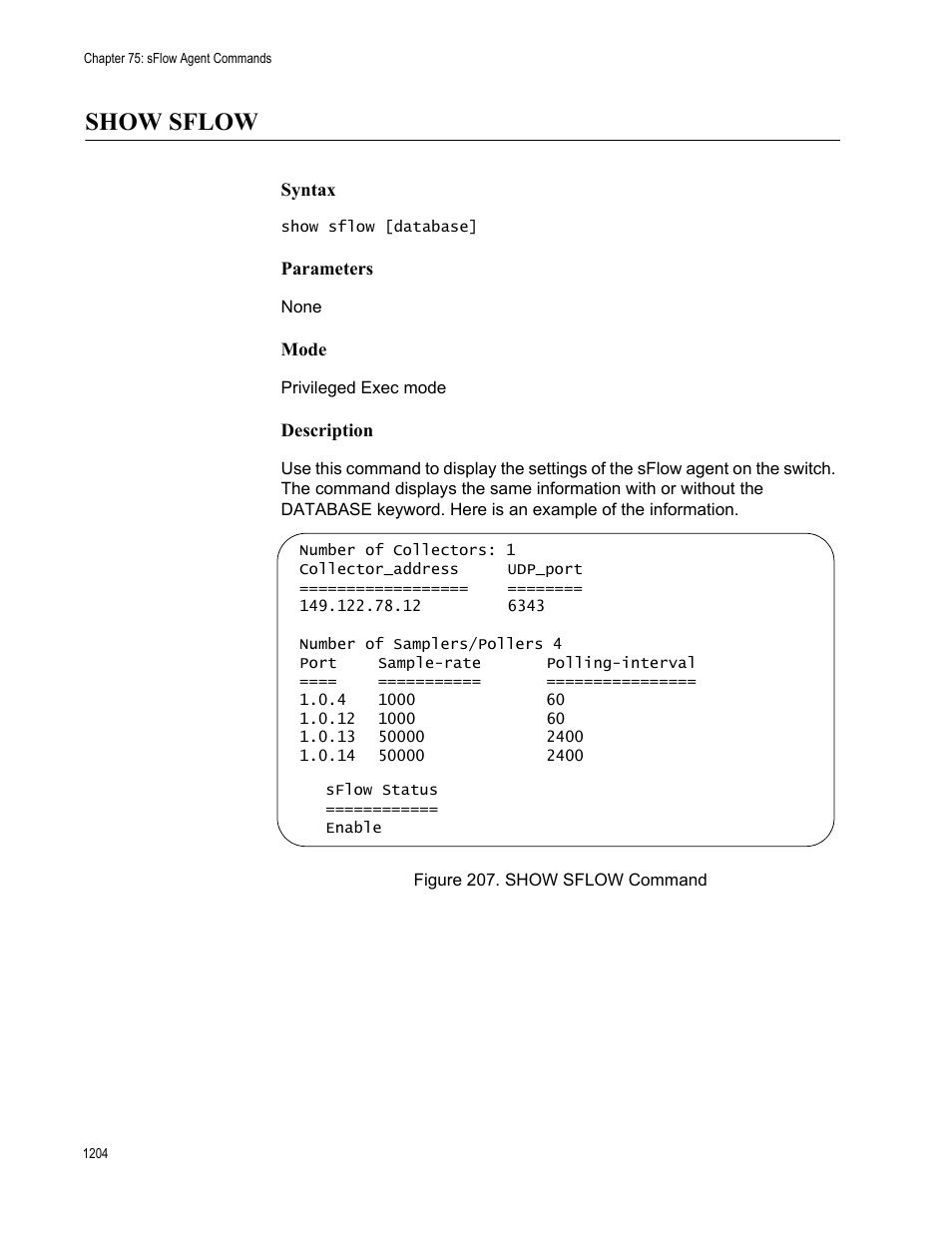 Show sflow 4, Figure 207. show sflow command 4, Show sflow | Allied Telesis AT-FS970M Series User Manual | Page 1204 / 1938