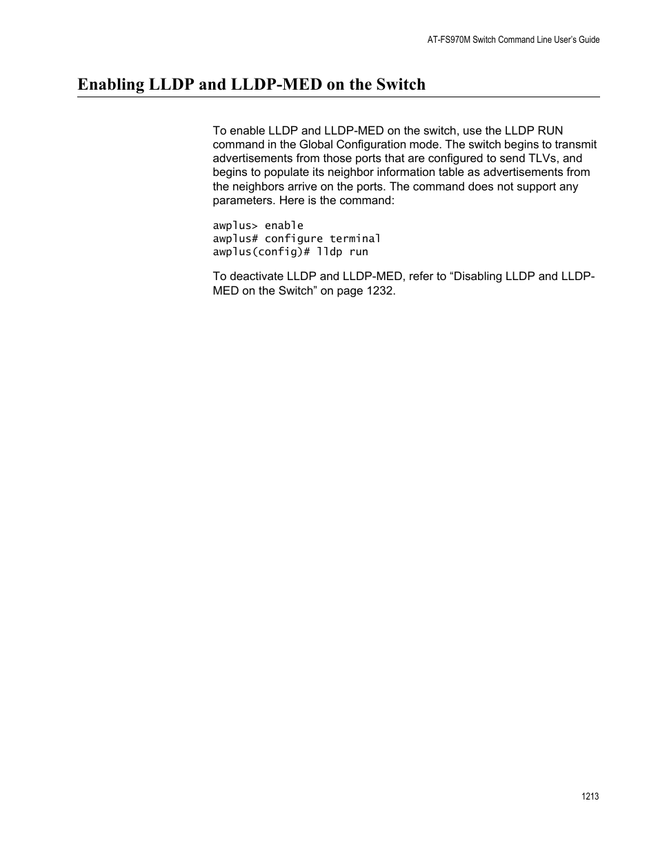 Enabling lldp and lldp-med on the switch 3, Enabling lldp and lldp-med on the switch | Allied Telesis AT-FS970M Series User Manual | Page 1213 / 1938