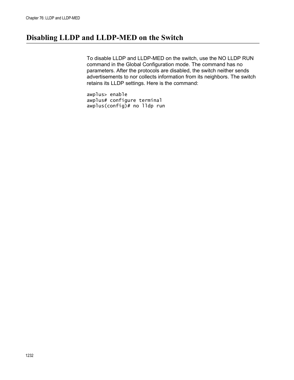 Disabling lldp and lldp-med on the switch 2, Disabling lldp and lldp-med on the switch | Allied Telesis AT-FS970M Series User Manual | Page 1232 / 1938