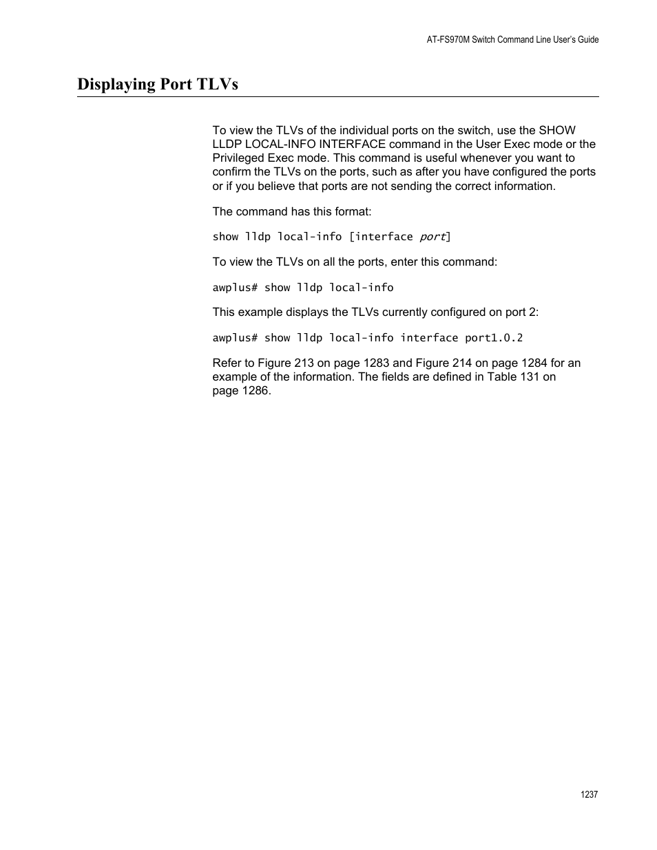 Displaying port tlvs 7, Displaying port tlvs | Allied Telesis AT-FS970M Series User Manual | Page 1237 / 1938