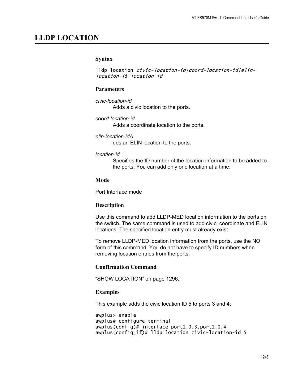 Lldp location 5, Lldp location | Allied Telesis AT-FS970M Series User Manual | Page 1245 / 1938