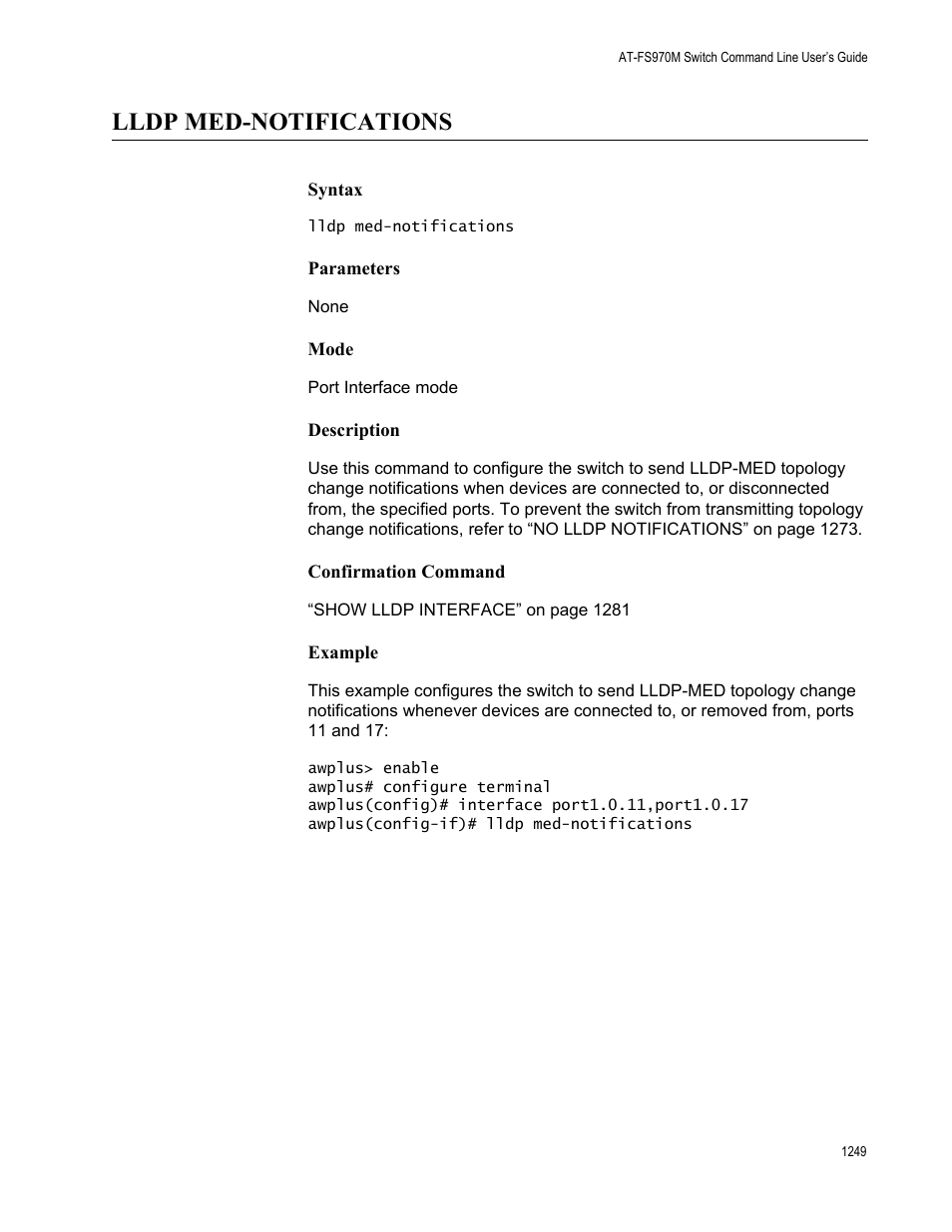 Lldp med-notifications 9, Lldp med-notifications | Allied Telesis AT-FS970M Series User Manual | Page 1249 / 1938