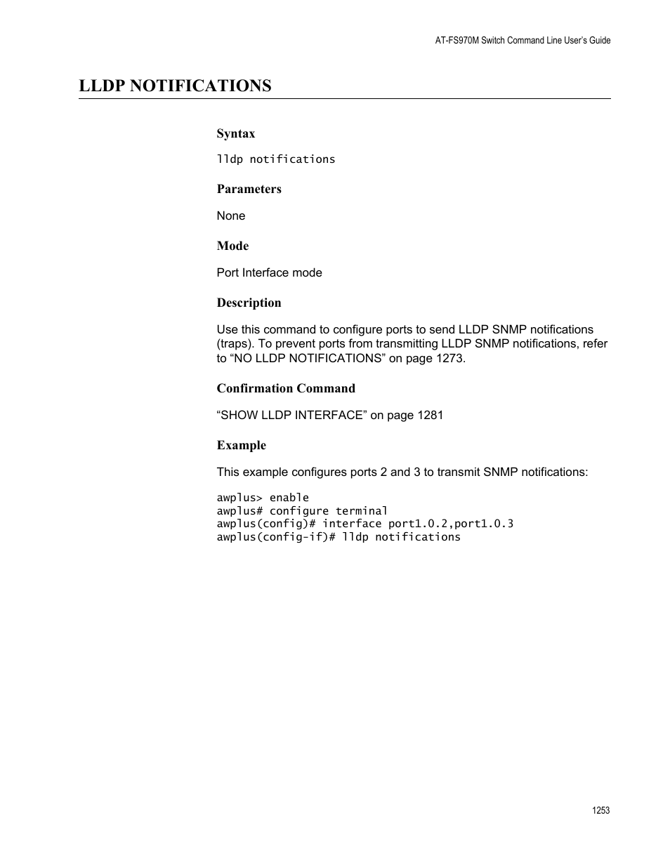 Lldp notifications 3, Lldp notifications | Allied Telesis AT-FS970M Series User Manual | Page 1253 / 1938