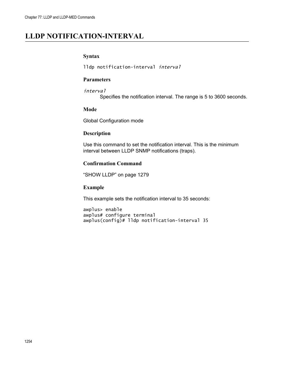 Lldp notification-interval 4, Lldp notification-interval | Allied Telesis AT-FS970M Series User Manual | Page 1254 / 1938