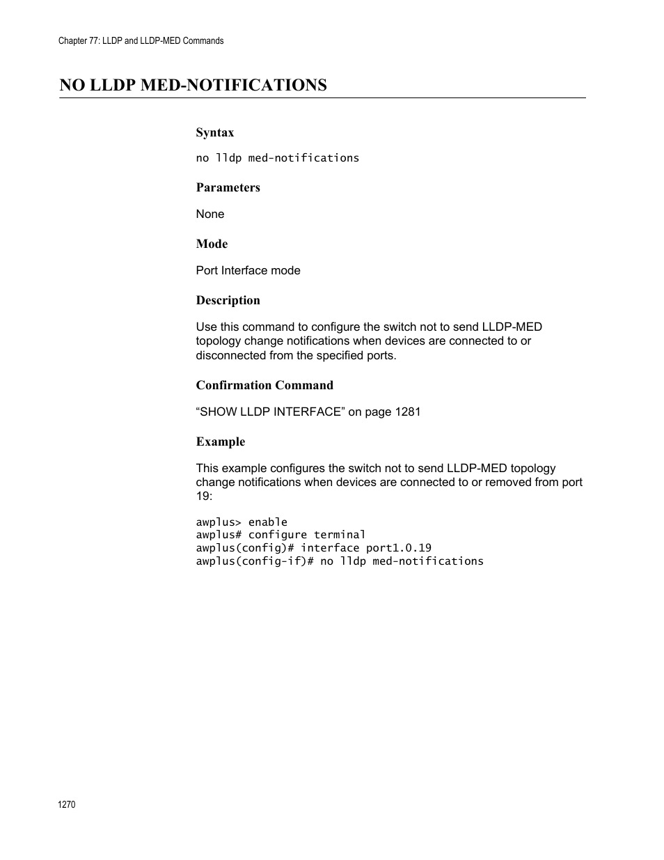 No lldp med-notifications 0, No lldp med-notifications | Allied Telesis AT-FS970M Series User Manual | Page 1270 / 1938