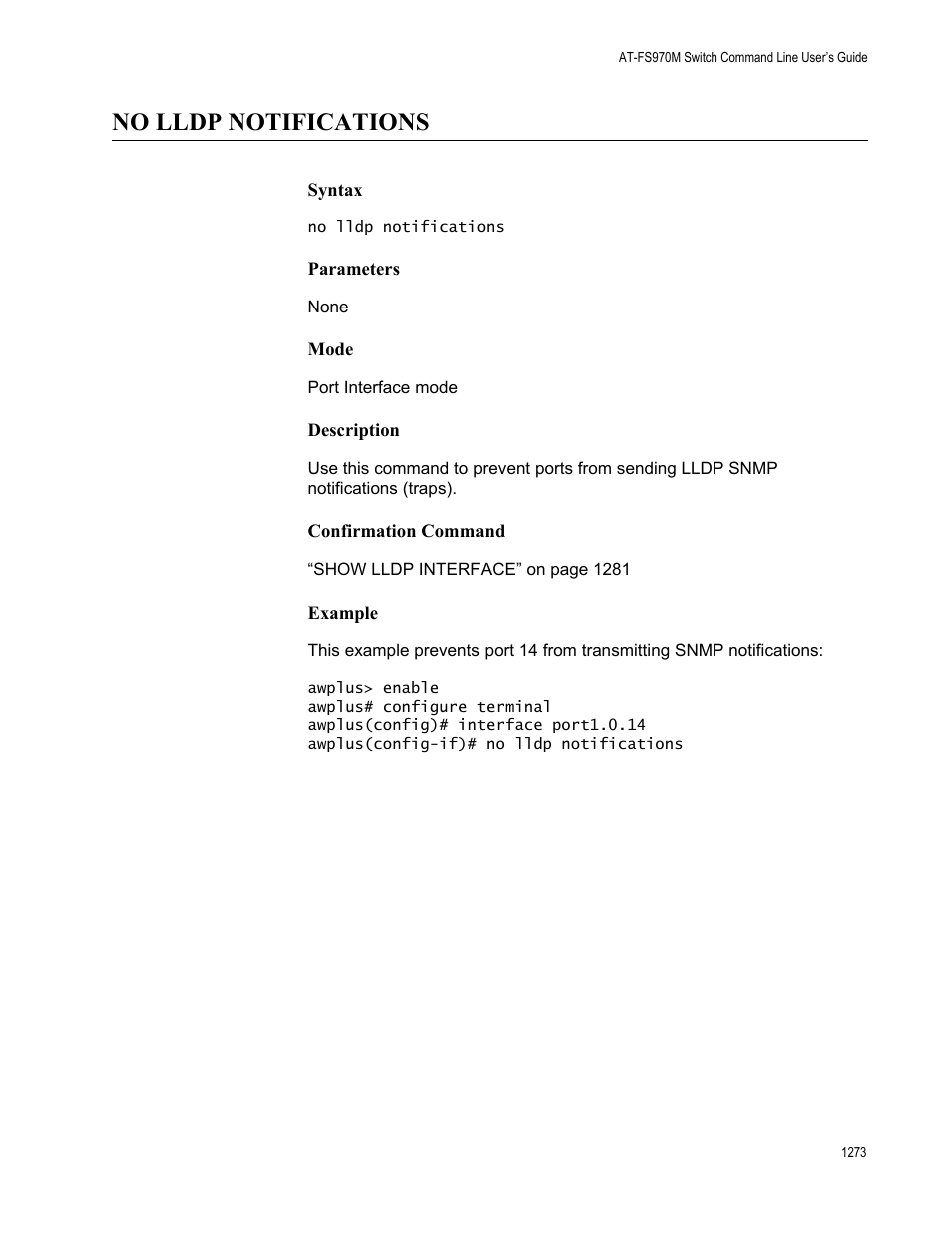 No lldp notifications 3, No lldp notifications | Allied Telesis AT-FS970M Series User Manual | Page 1273 / 1938