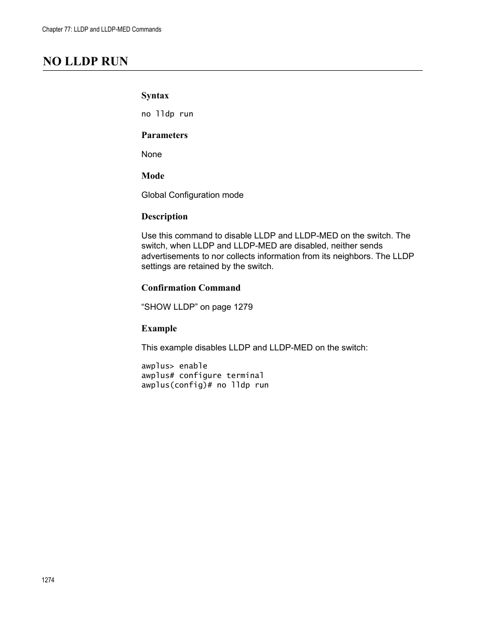 No lldp run 4, No lldp run | Allied Telesis AT-FS970M Series User Manual | Page 1274 / 1938