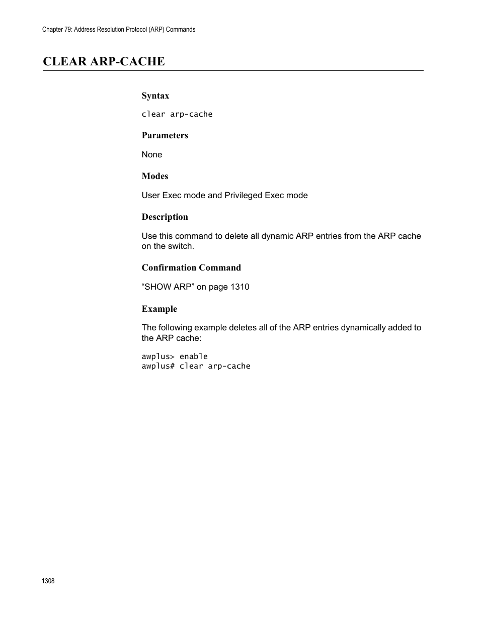 Clear arp-cache 8, Clear arp-cache | Allied Telesis AT-FS970M Series User Manual | Page 1308 / 1938
