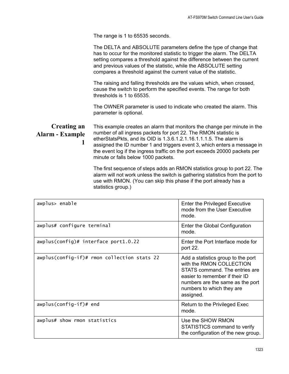 Creating an alarm - example 1 3, Creating an alarm - example 1 | Allied Telesis AT-FS970M Series User Manual | Page 1323 / 1938