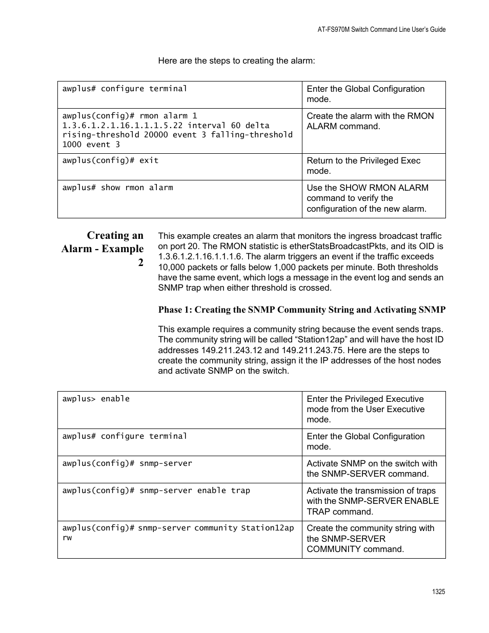 Creating an alarm - example 2 5, Creating an alarm - example 2 | Allied Telesis AT-FS970M Series User Manual | Page 1325 / 1938