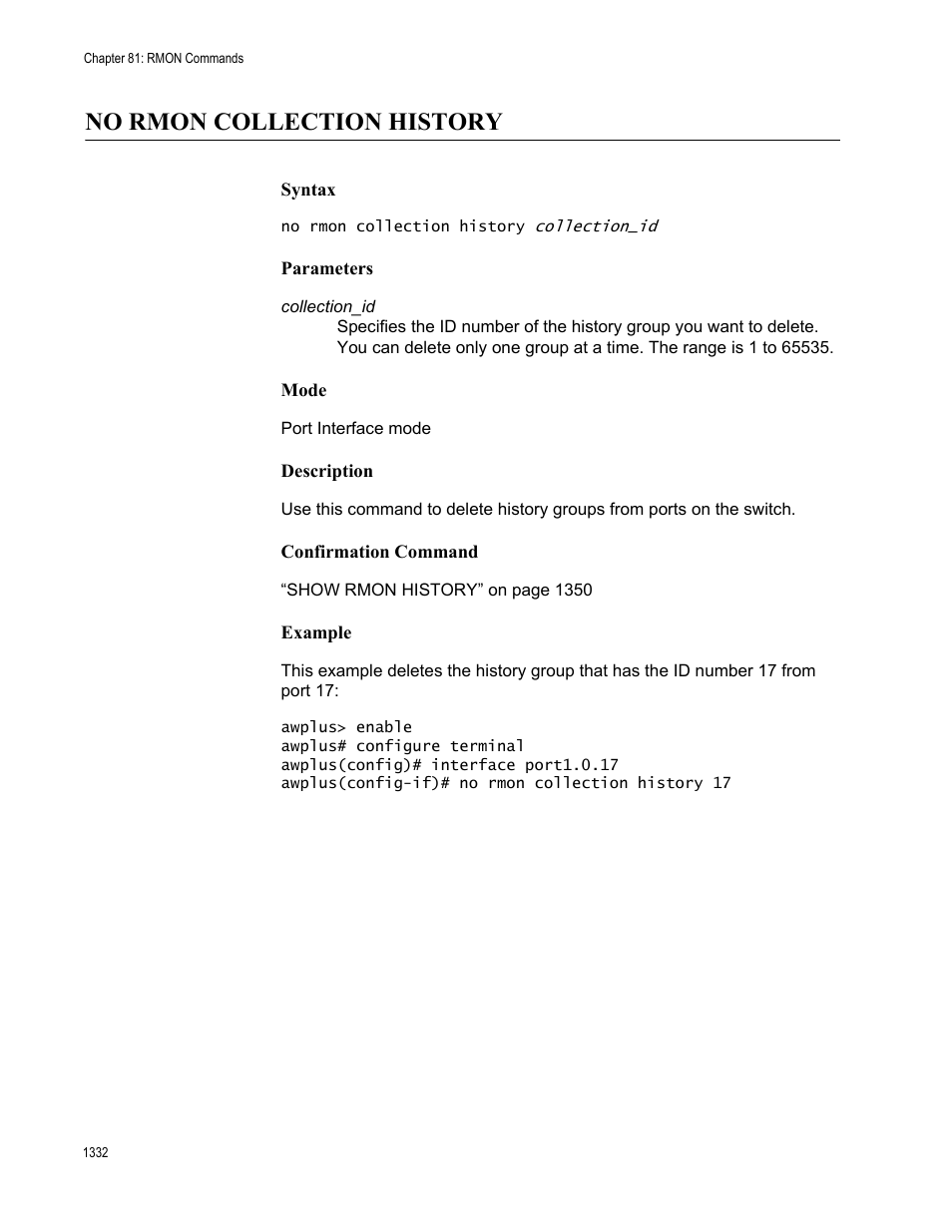 No rmon collection history 2, No rmon collection history | Allied Telesis AT-FS970M Series User Manual | Page 1332 / 1938