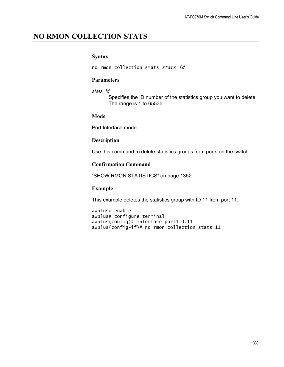 No rmon collection stats 3, No rmon collection stats | Allied Telesis AT-FS970M Series User Manual | Page 1333 / 1938