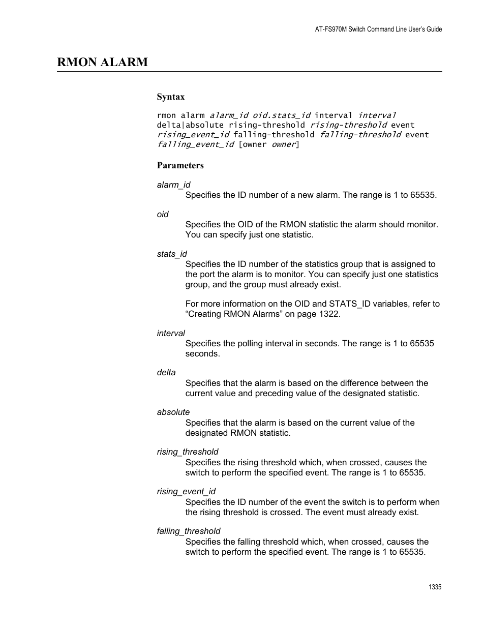 Rmon alarm 5, Rmon alarm | Allied Telesis AT-FS970M Series User Manual | Page 1335 / 1938