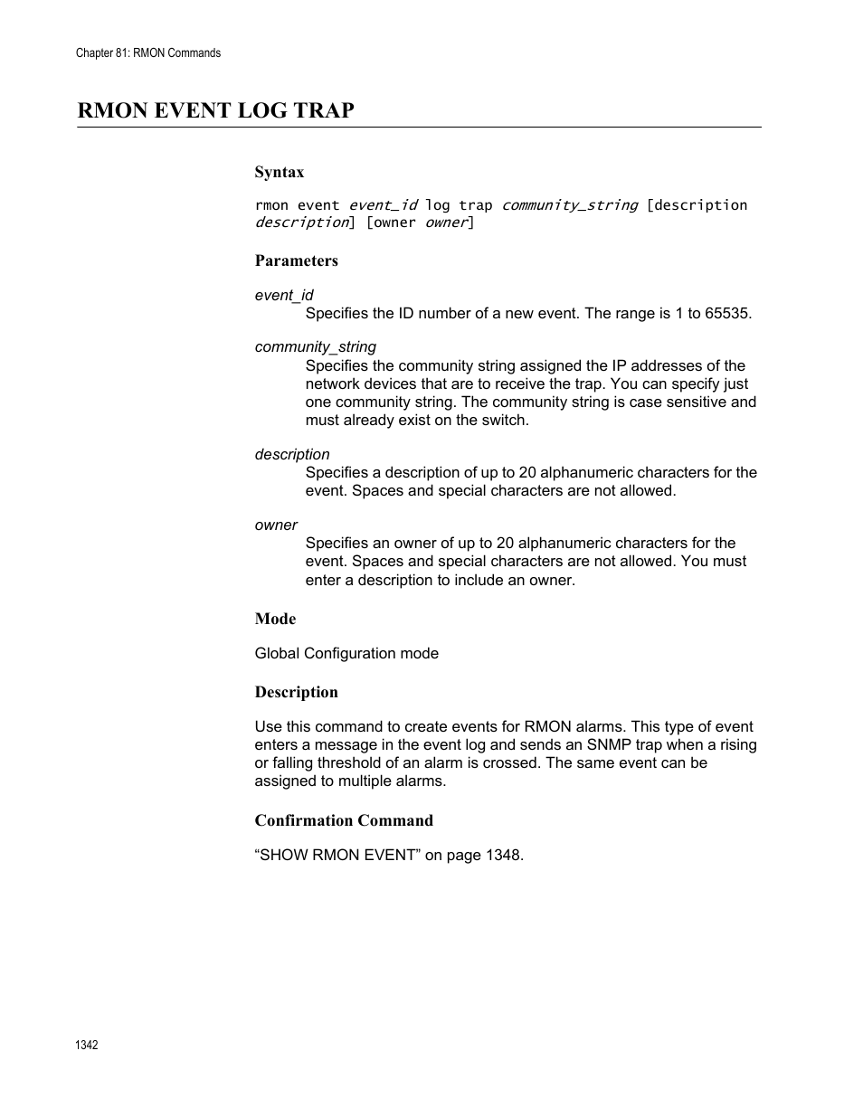 Rmon event log trap 2, Rmon event log trap | Allied Telesis AT-FS970M Series User Manual | Page 1342 / 1938