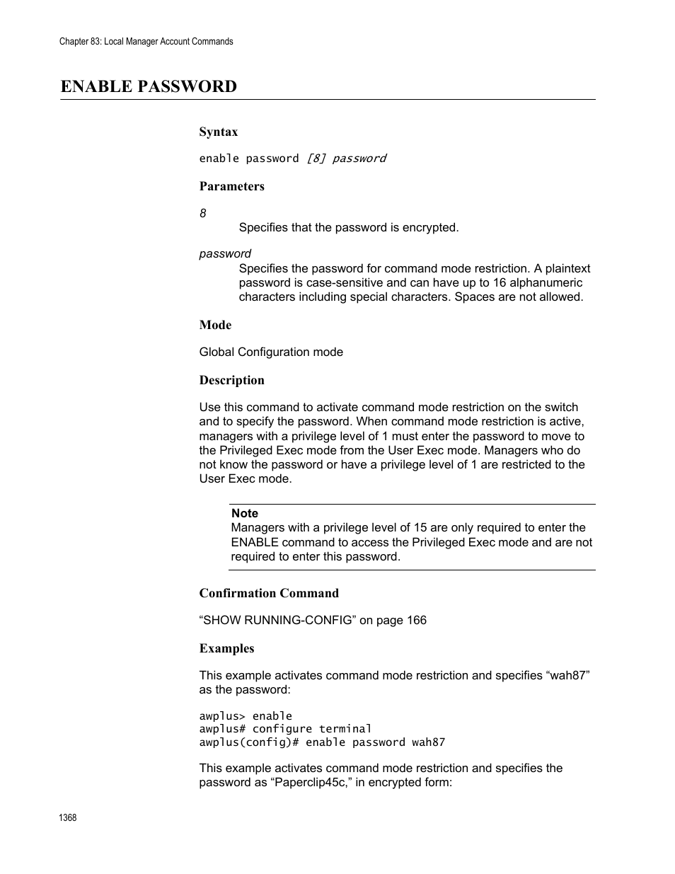 Enable password 8, Enable password | Allied Telesis AT-FS970M Series User Manual | Page 1368 / 1938