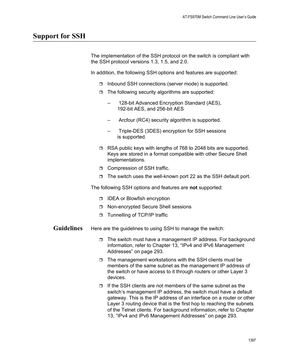 Support for ssh 7, Guidelines 7, Support for ssh | Guidelines | Allied Telesis AT-FS970M Series User Manual | Page 1397 / 1938