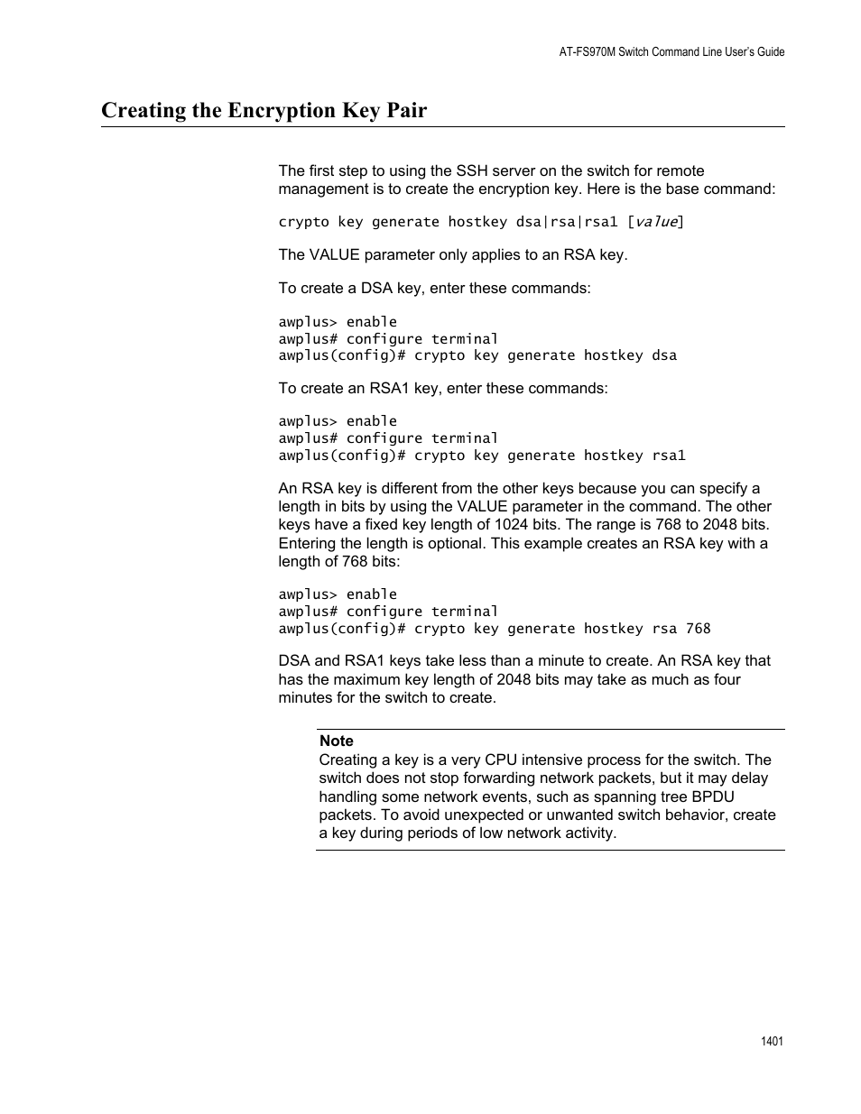 Creating the encryption key pair 1, Creating the encryption key pair | Allied Telesis AT-FS970M Series User Manual | Page 1401 / 1938