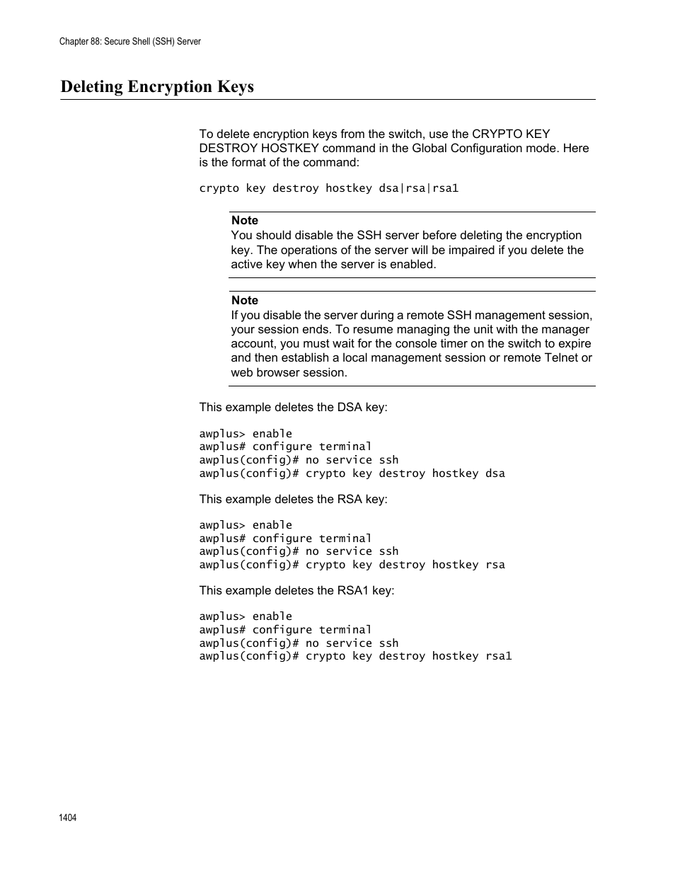 Deleting encryption keys 4, Deleting encryption keys | Allied Telesis AT-FS970M Series User Manual | Page 1404 / 1938