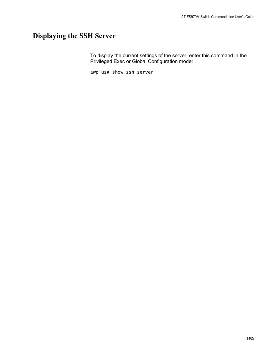 Displaying the ssh server 5, Displaying the ssh server | Allied Telesis AT-FS970M Series User Manual | Page 1405 / 1938