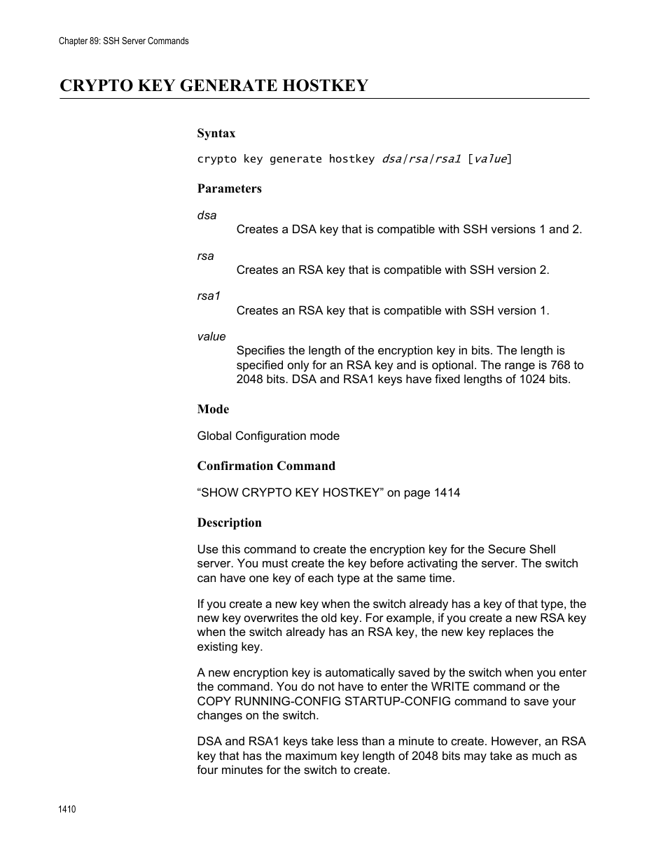 Crypto key generate hostkey 0, Crypto key generate hostkey | Allied Telesis AT-FS970M Series User Manual | Page 1410 / 1938