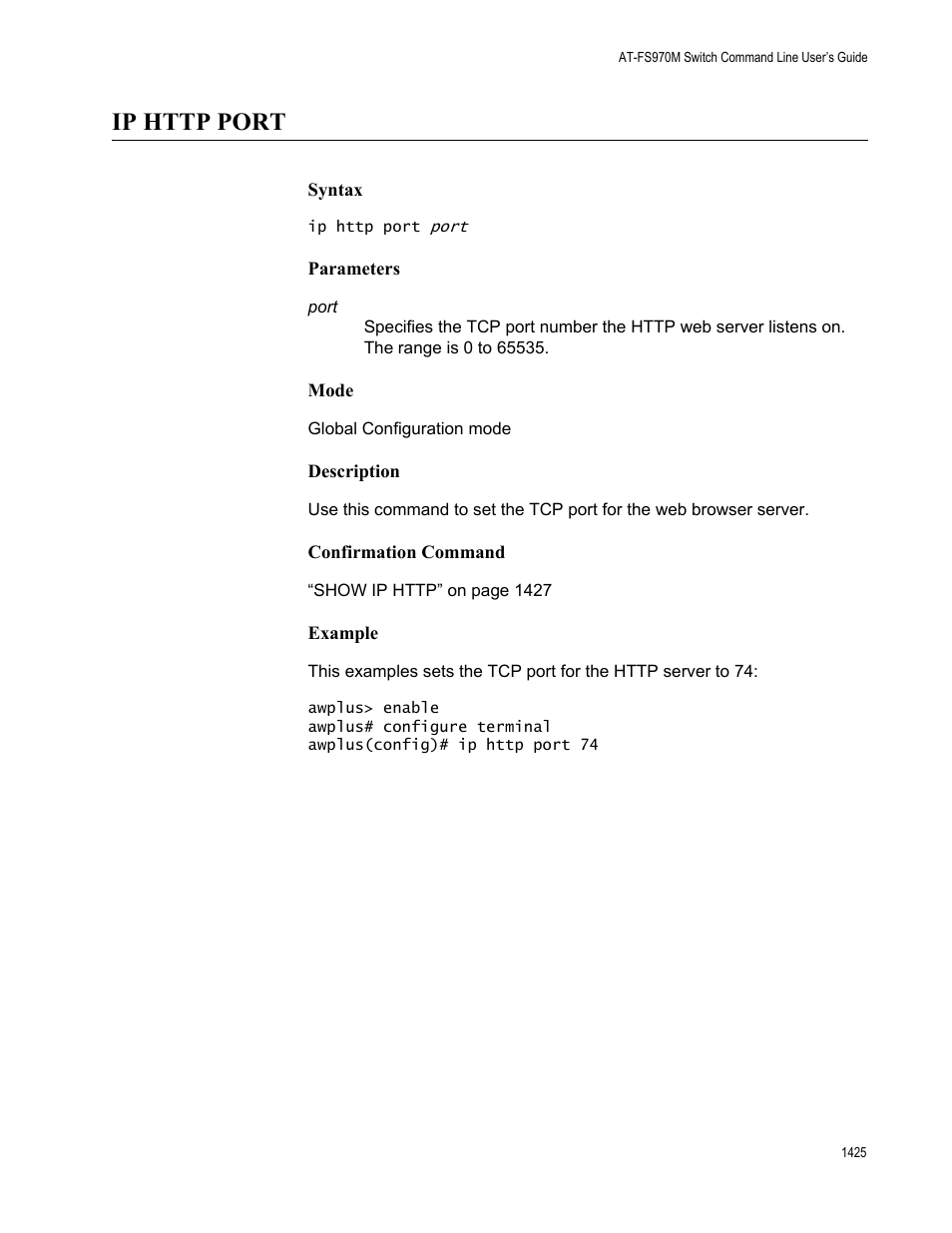 Ip http port 5 | Allied Telesis AT-FS970M Series User Manual | Page 1425 / 1938