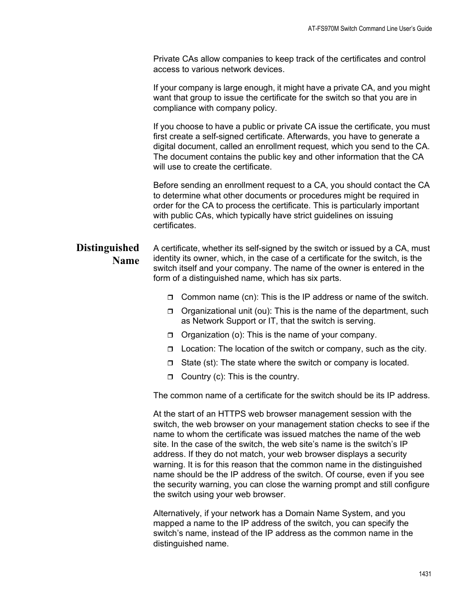 Distinguished name 1, Distinguished name | Allied Telesis AT-FS970M Series User Manual | Page 1431 / 1938