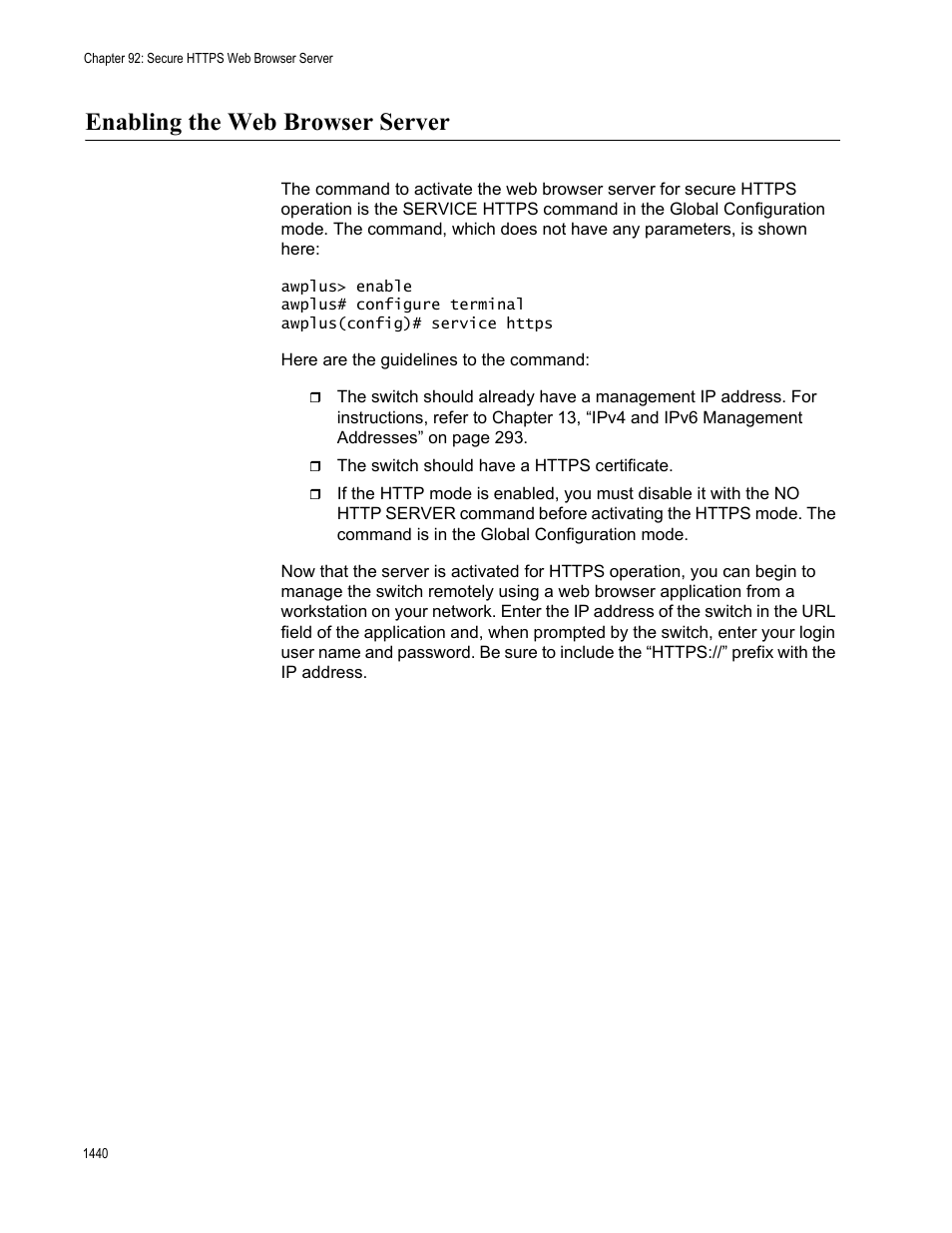 Enabling the web browser server 0, Enabling the web browser server | Allied Telesis AT-FS970M Series User Manual | Page 1440 / 1938