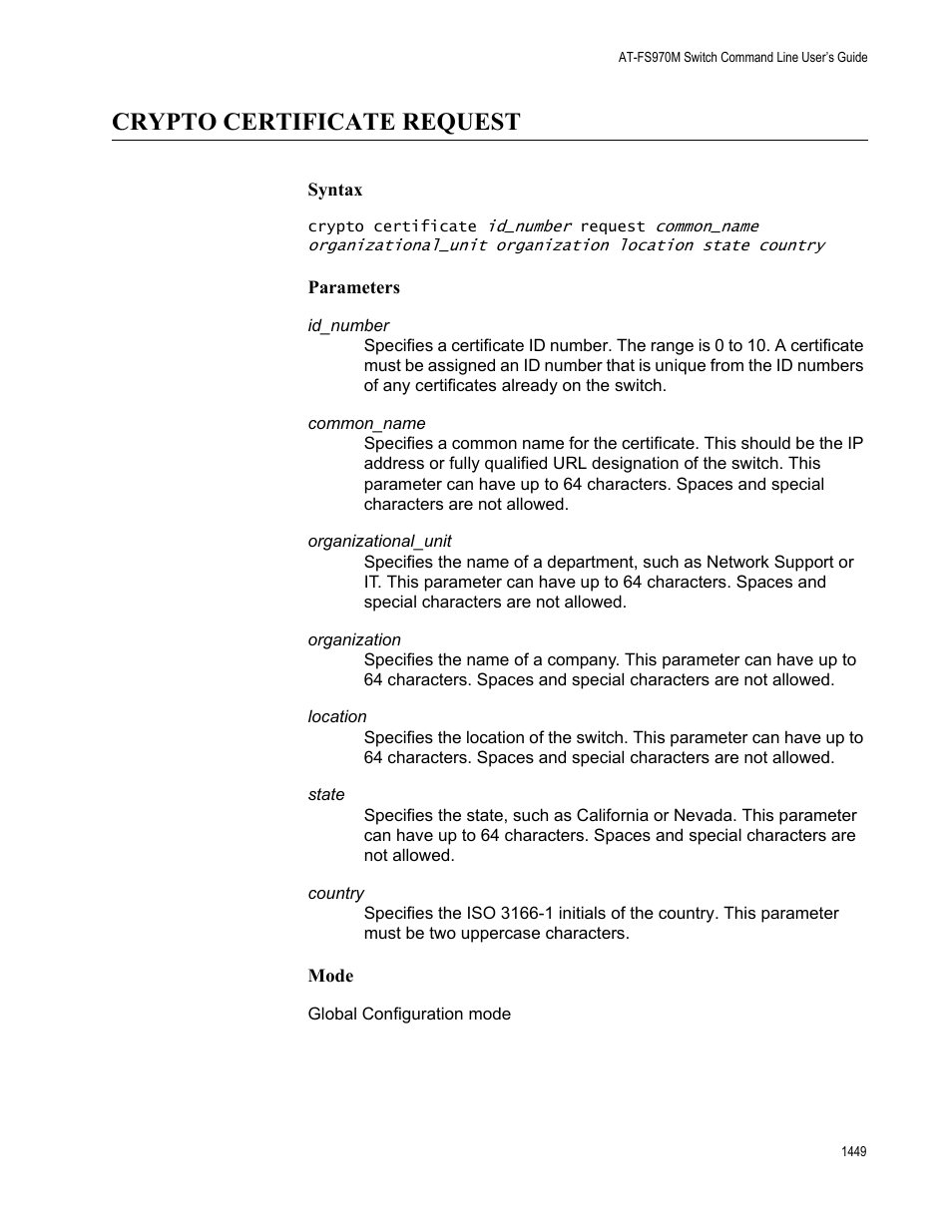 Crypto certificate request 9, Est with “crypto certificate, Crypto certificate request | Allied Telesis AT-FS970M Series User Manual | Page 1449 / 1938