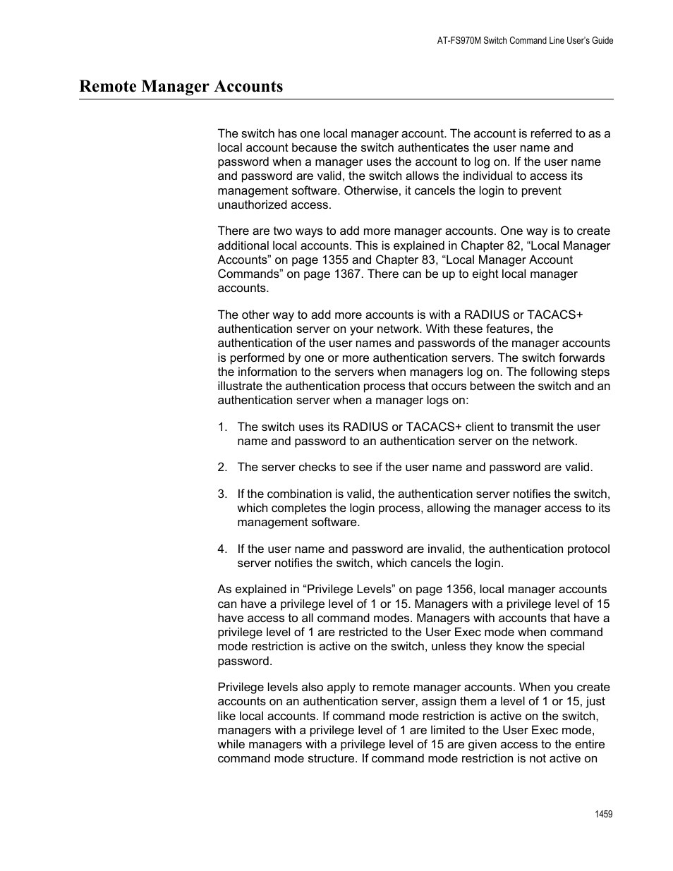 Remote manager accounts 9, Remote manager accounts | Allied Telesis AT-FS970M Series User Manual | Page 1459 / 1938