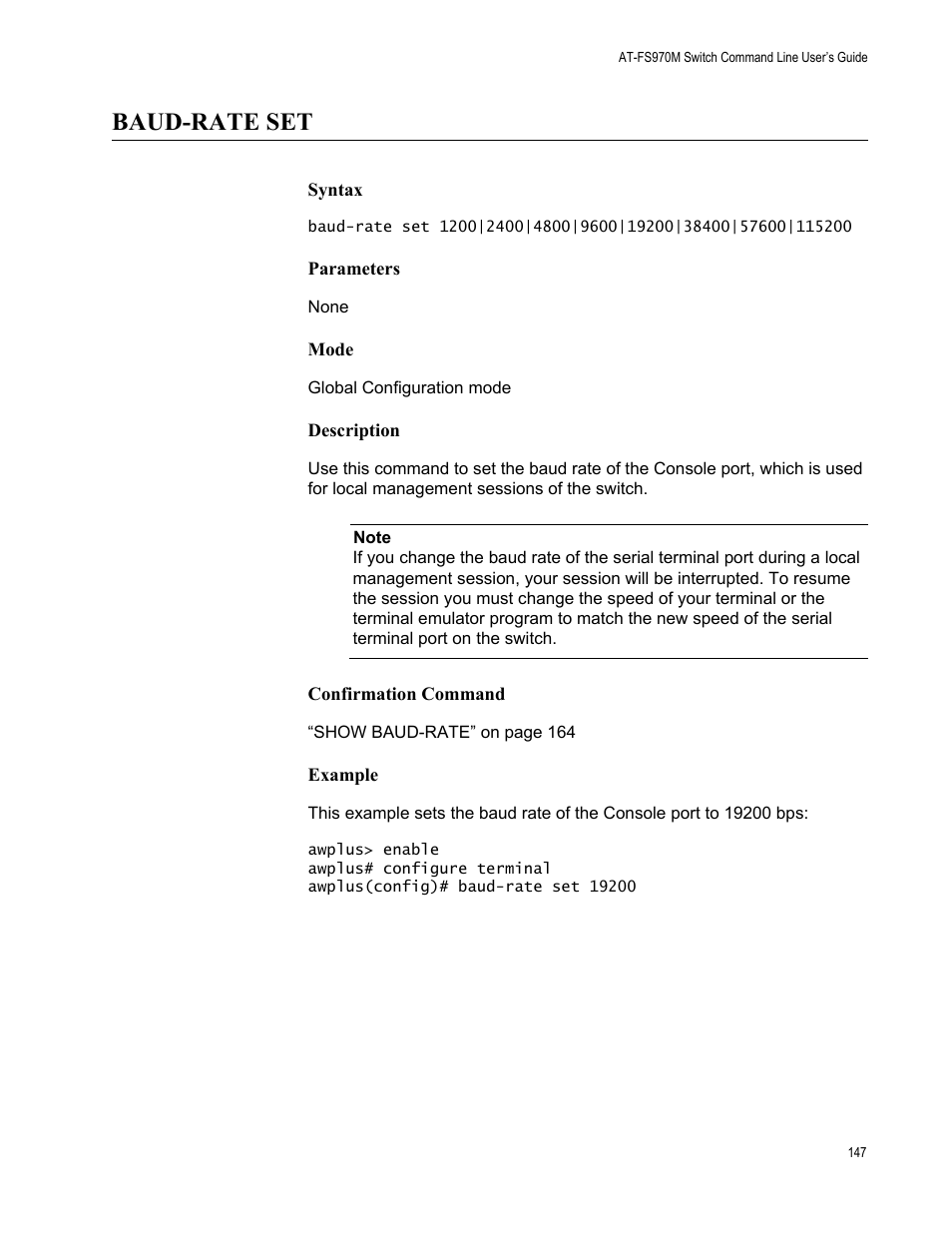 Baud-rate set | Allied Telesis AT-FS970M Series User Manual | Page 147 / 1938