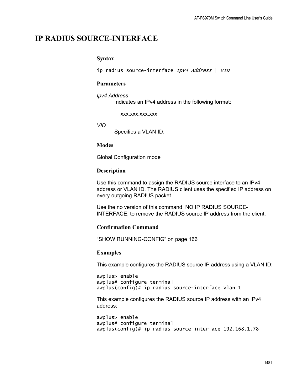 Ip radius source-interface 1, Ip radius source-interface | Allied Telesis AT-FS970M Series User Manual | Page 1481 / 1938