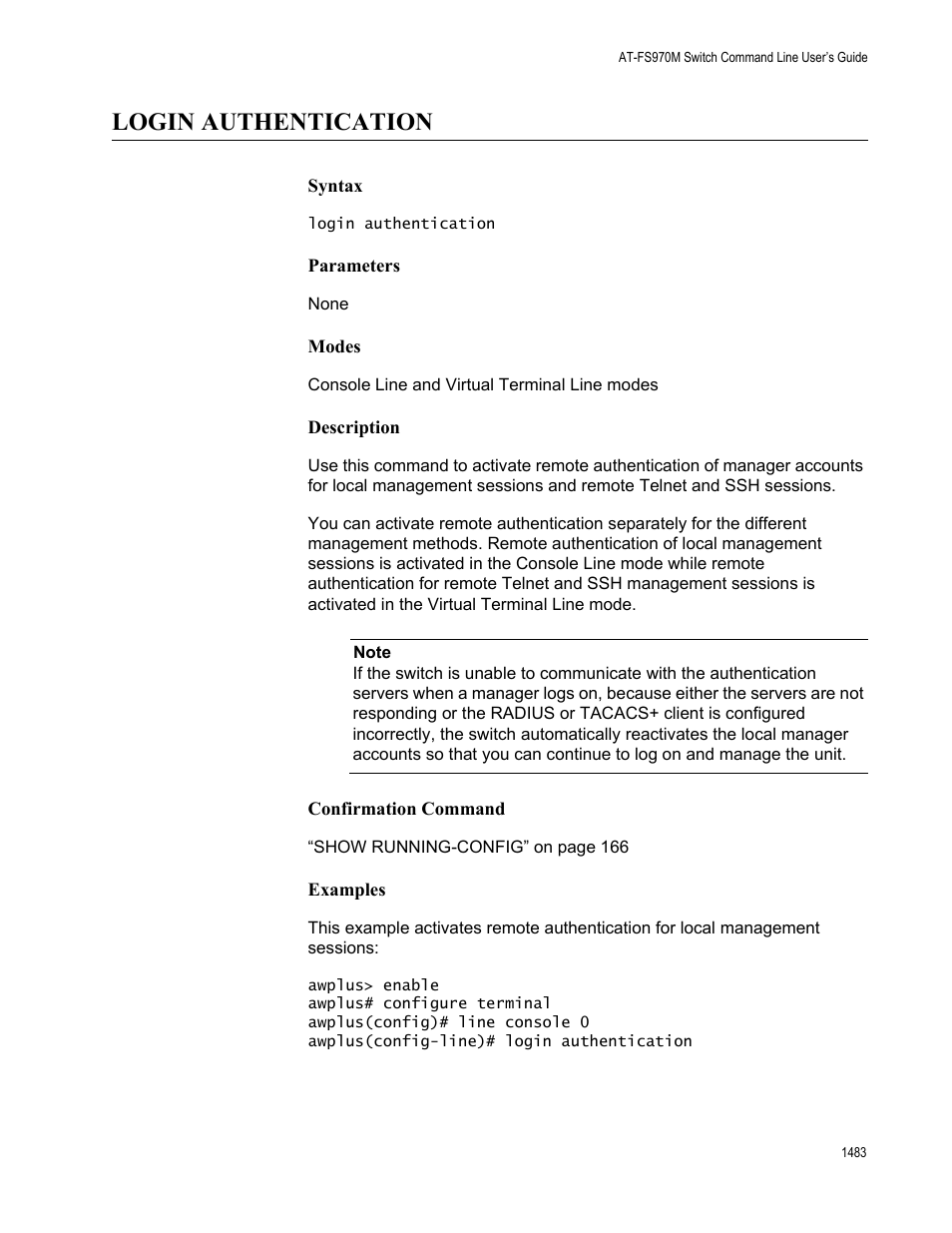 Login authentication 3, Login authentication | Allied Telesis AT-FS970M Series User Manual | Page 1483 / 1938