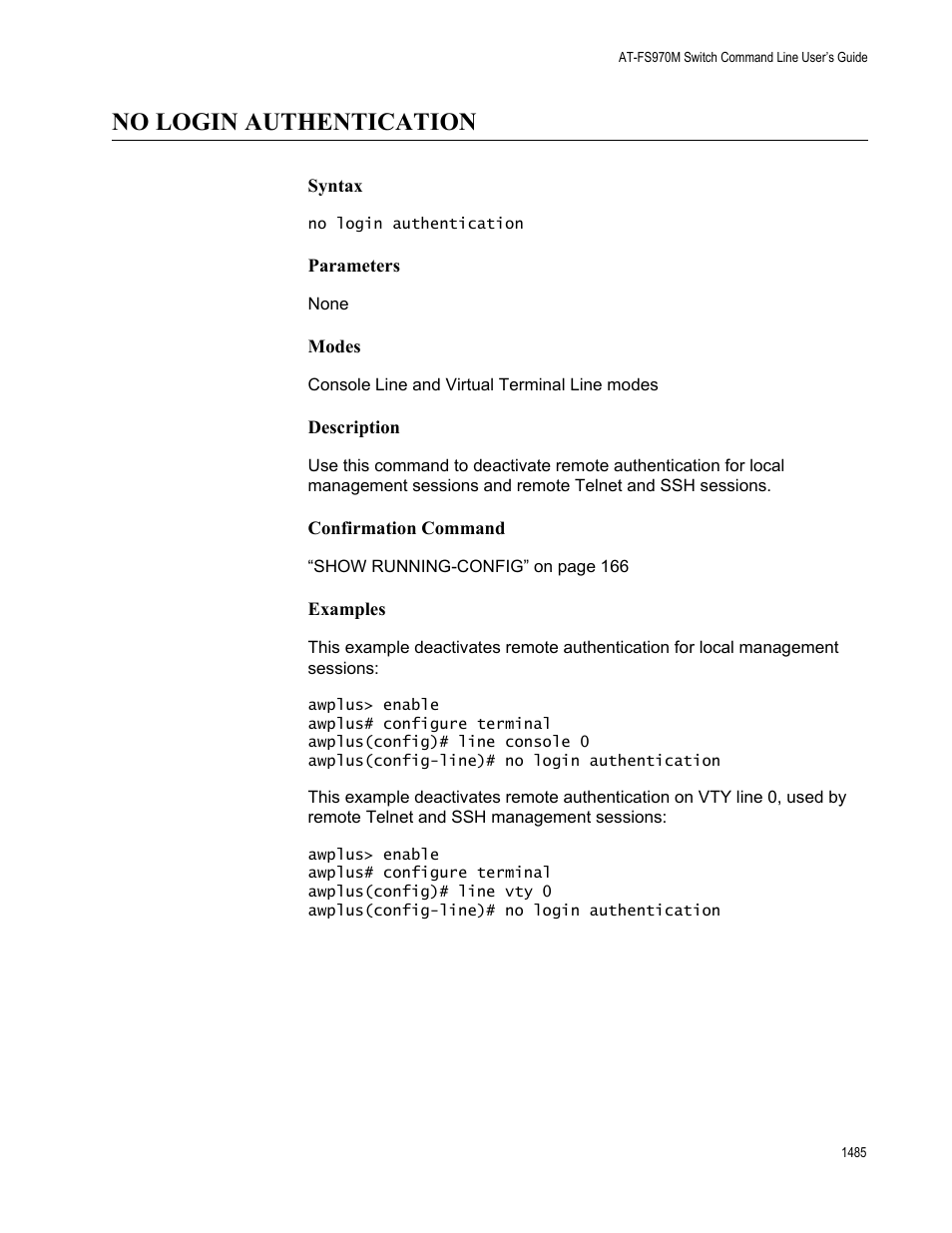 No login authentication 5, No login authentication | Allied Telesis AT-FS970M Series User Manual | Page 1485 / 1938