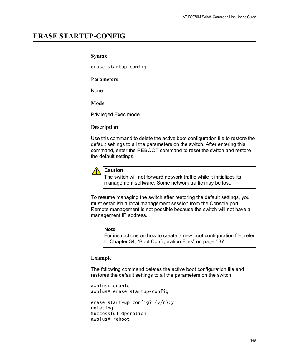 Erase startup-config | Allied Telesis AT-FS970M Series User Manual | Page 149 / 1938