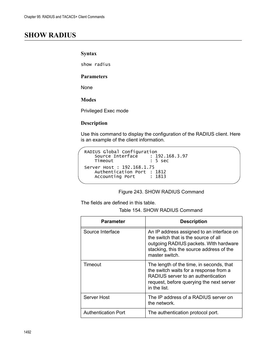 Show radius 2, Figure 243. show radius command 2, Table 154. show radius command 2 | Show radius | Allied Telesis AT-FS970M Series User Manual | Page 1492 / 1938