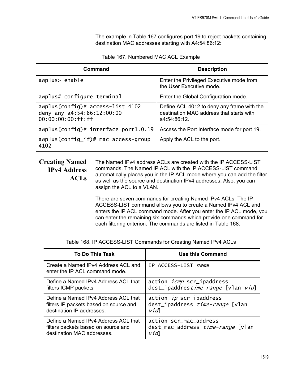 Creating named ipv4 address acls 9, Creating named ipv4 address acls | Allied Telesis AT-FS970M Series User Manual | Page 1519 / 1938