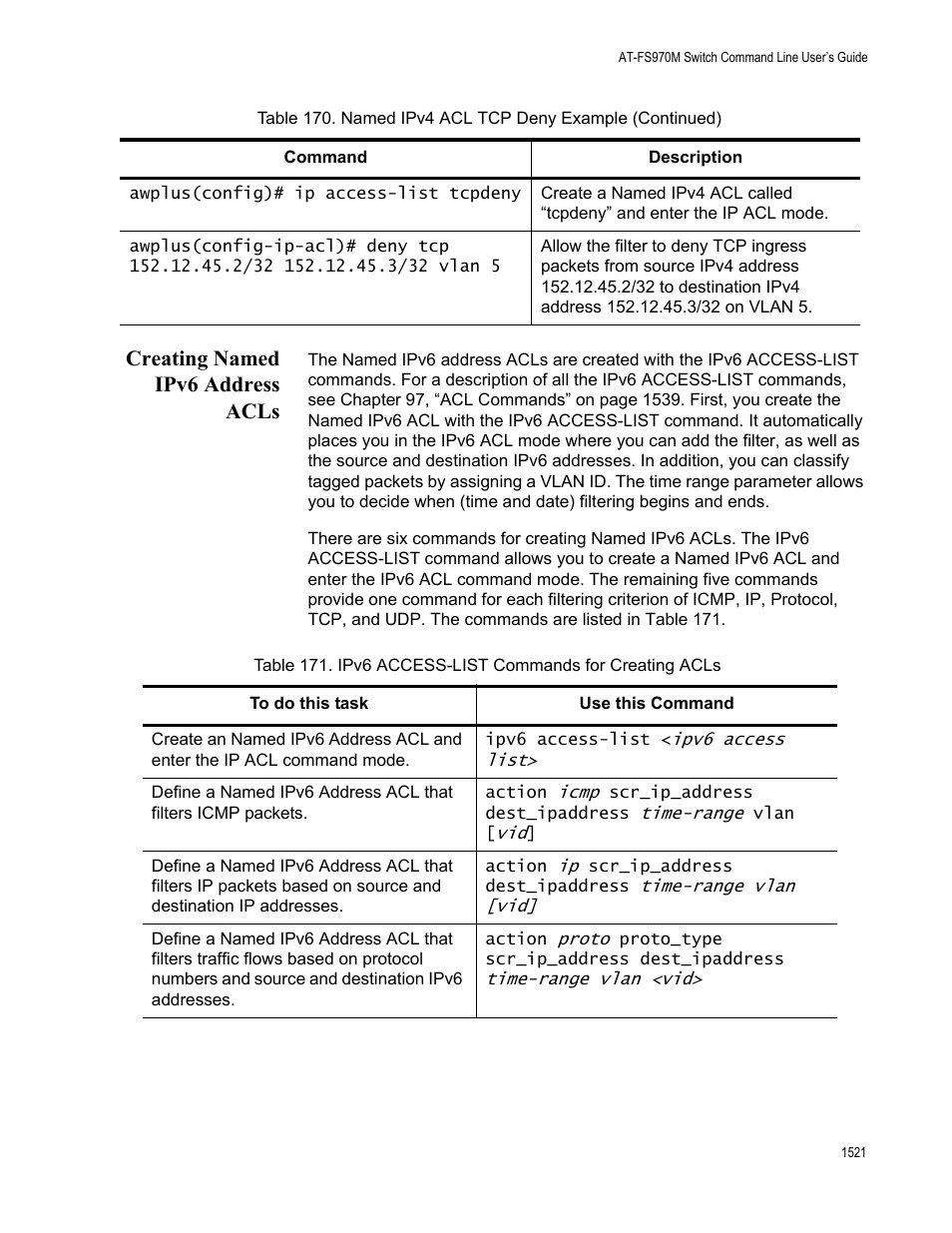 Creating named ipv6 address acls 1, Creating named ipv6 address acls | Allied Telesis AT-FS970M Series User Manual | Page 1521 / 1938