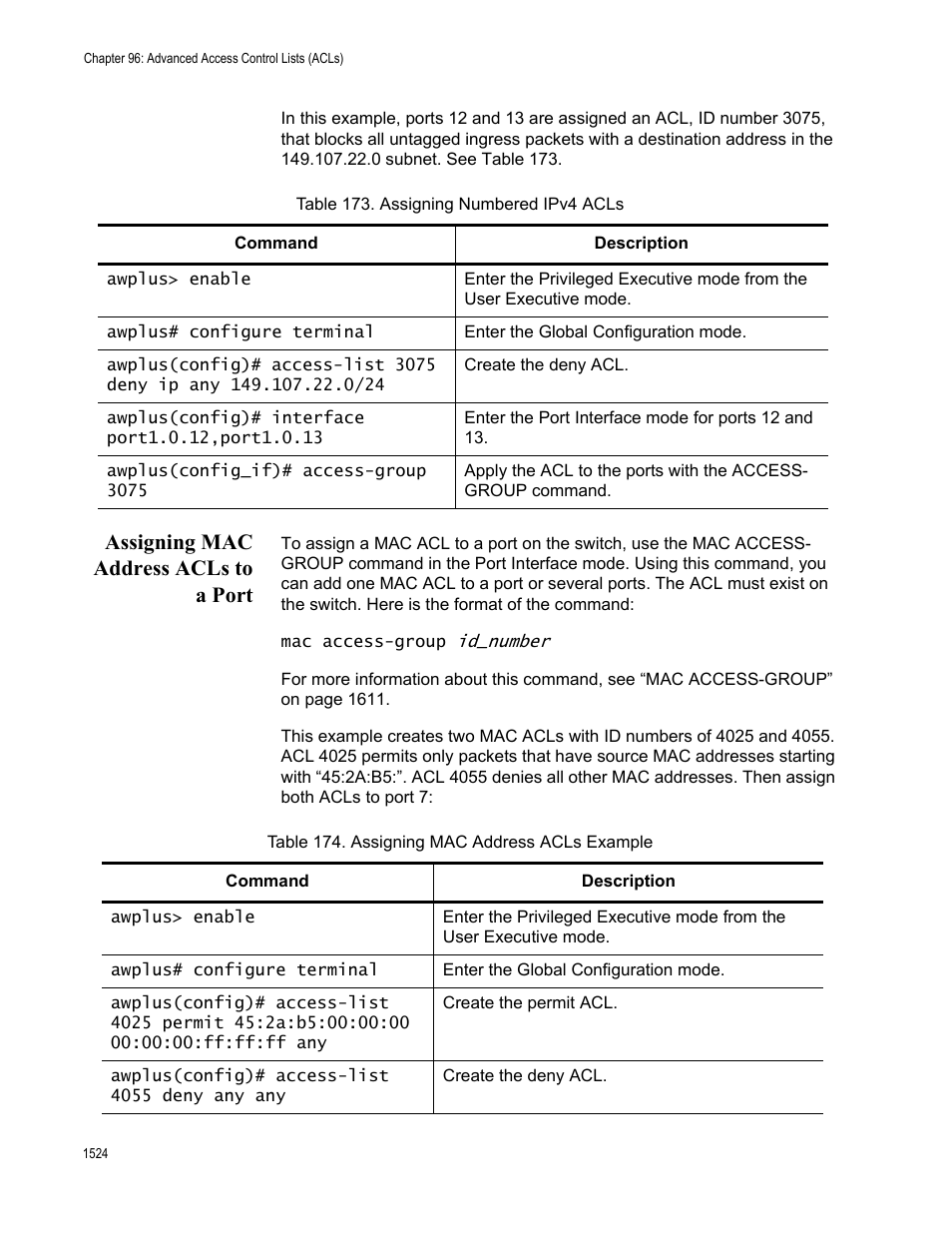 Assigning mac address acls to a port 4, Assigning mac address acls to a port | Allied Telesis AT-FS970M Series User Manual | Page 1524 / 1938