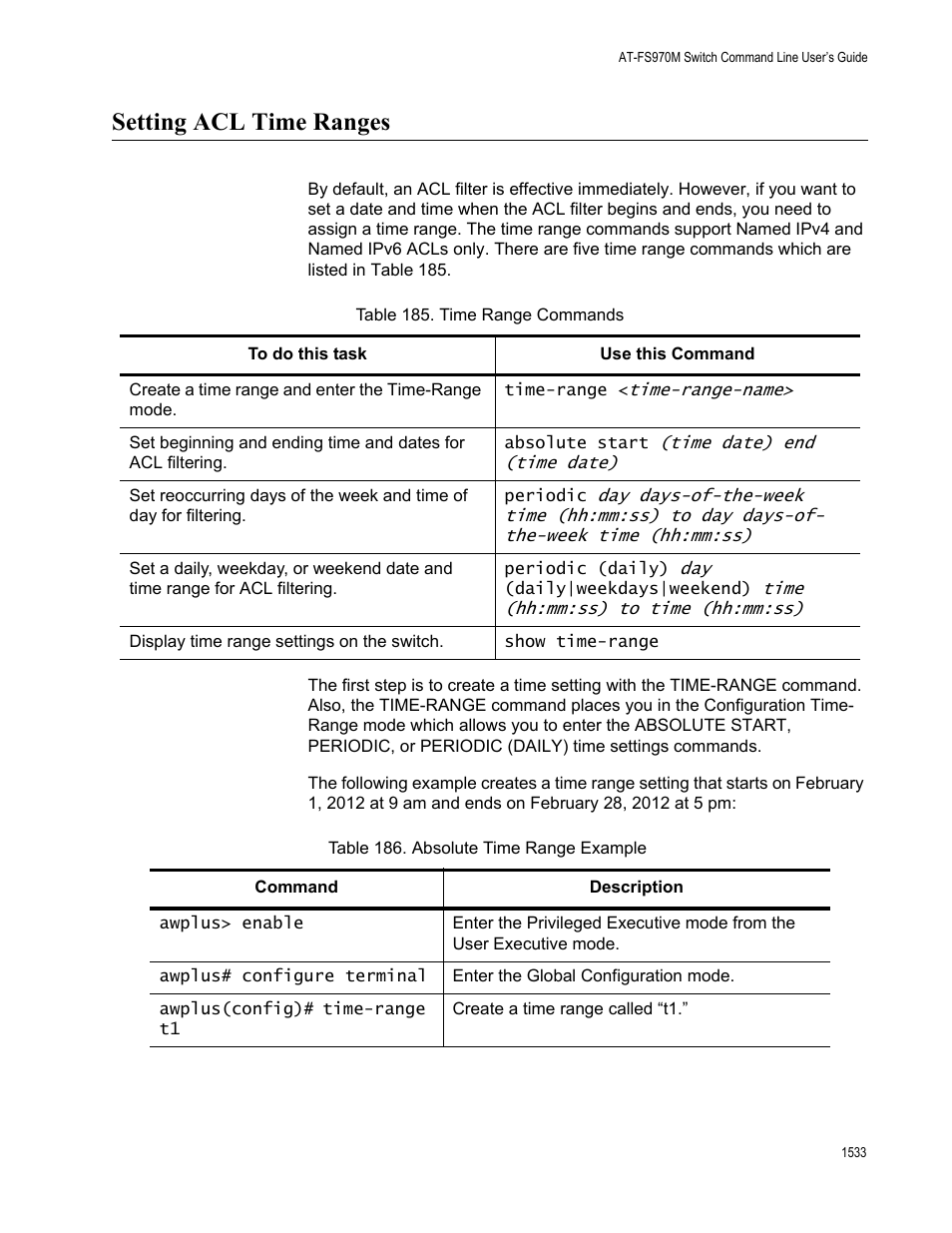 Setting acl time ranges 3, Setting acl time ranges | Allied Telesis AT-FS970M Series User Manual | Page 1533 / 1938