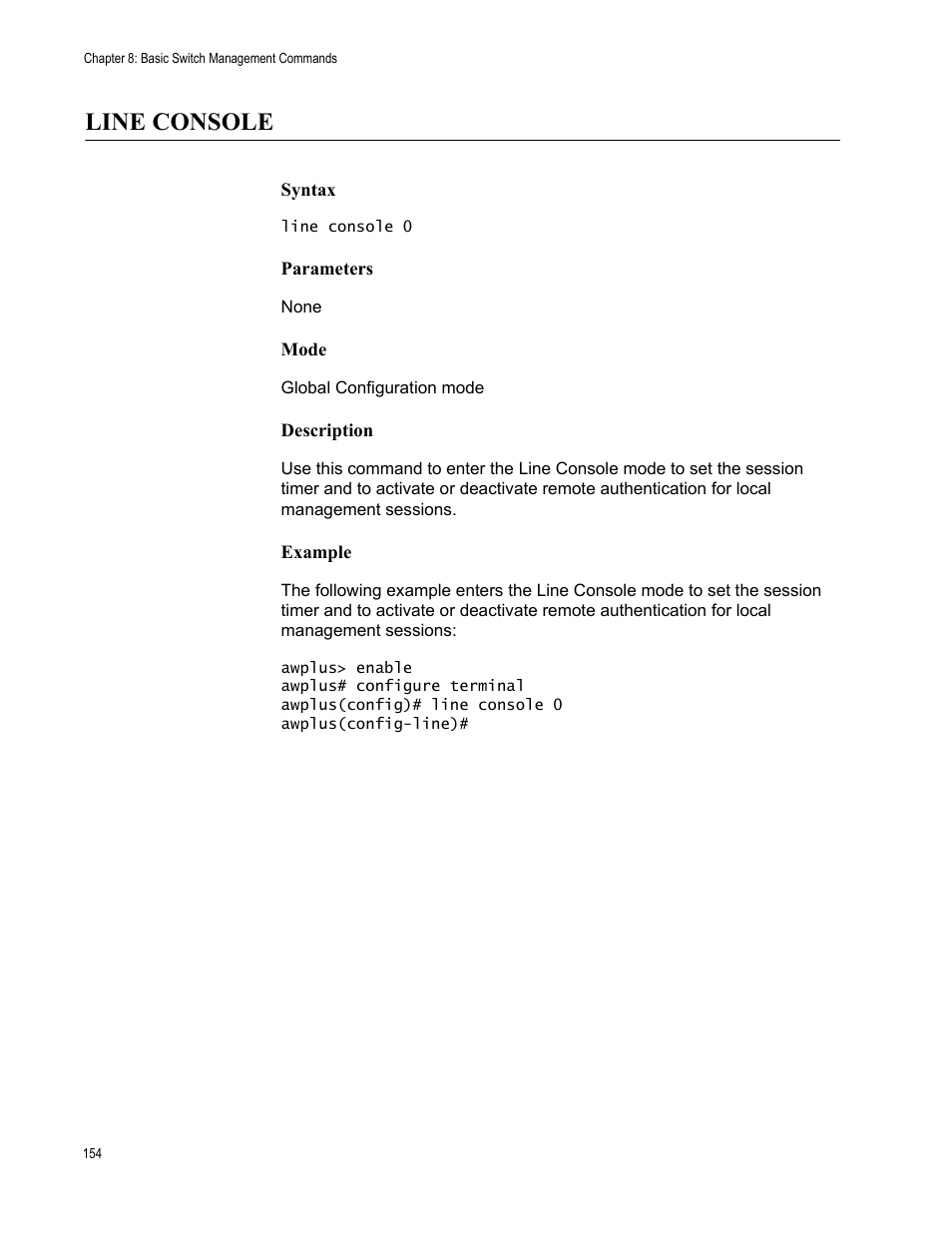 Line console | Allied Telesis AT-FS970M Series User Manual | Page 154 / 1938