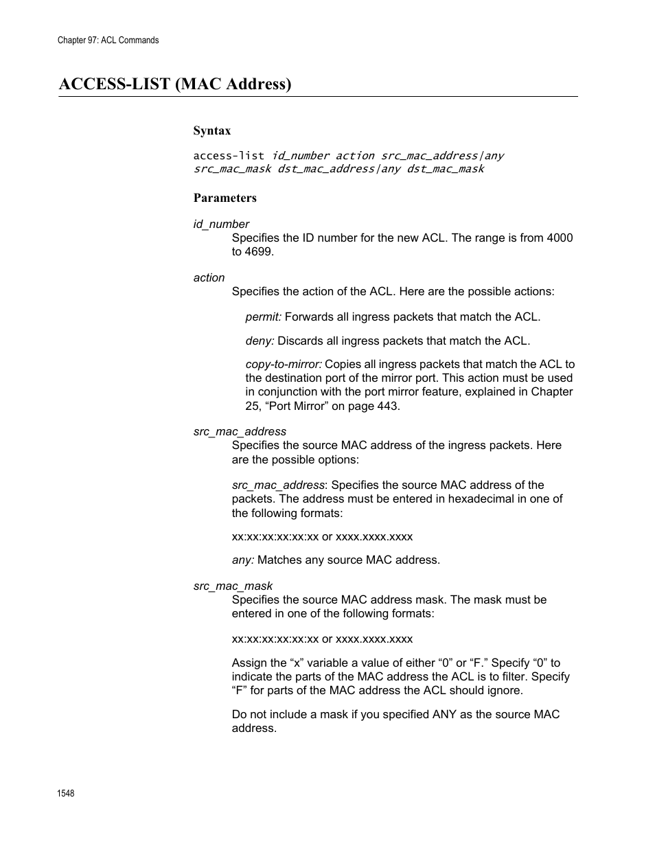 Access-list (mac address) 8, Access-list (mac address) | Allied Telesis AT-FS970M Series User Manual | Page 1548 / 1938