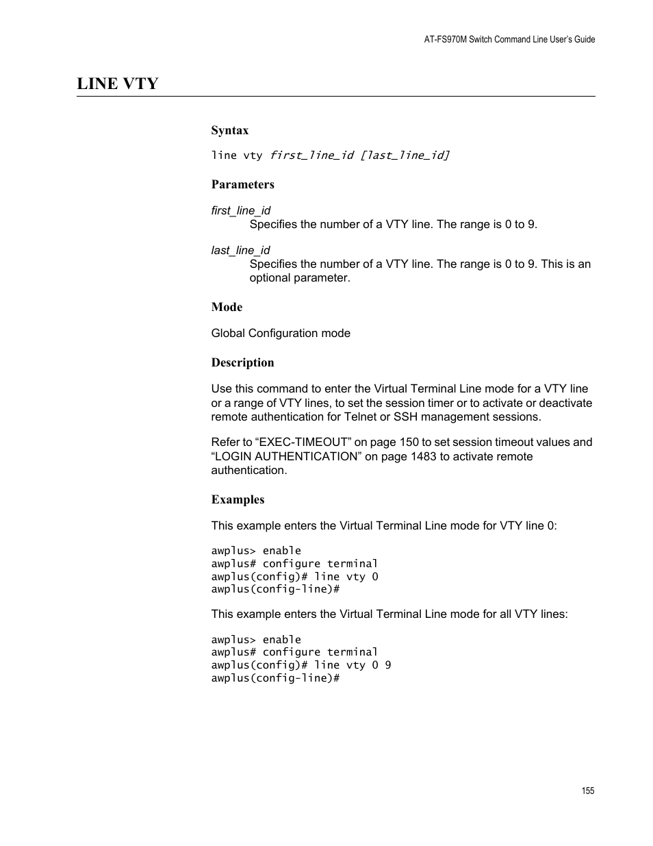 Line vty | Allied Telesis AT-FS970M Series User Manual | Page 155 / 1938