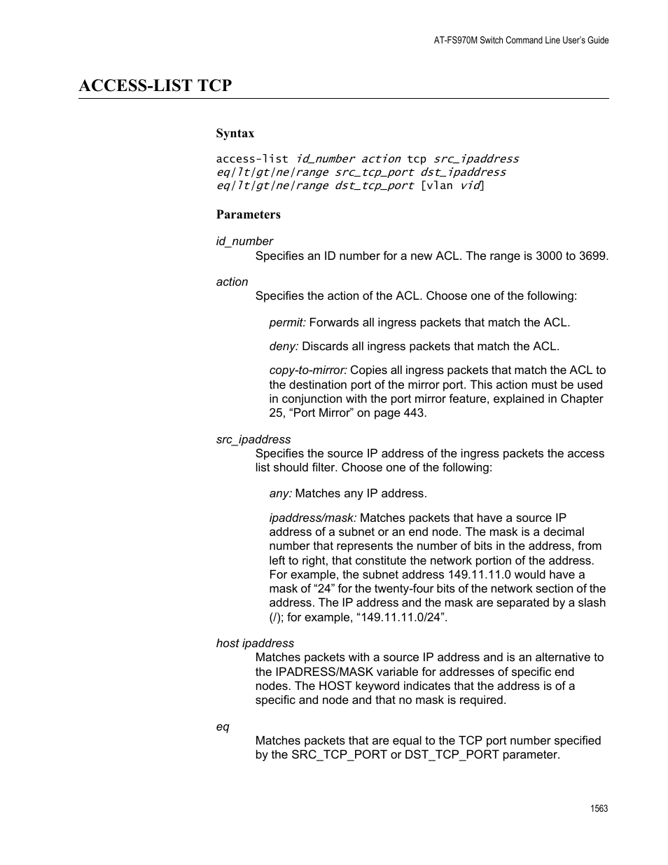 Access-list tcp 3, Access-list tcp | Allied Telesis AT-FS970M Series User Manual | Page 1563 / 1938