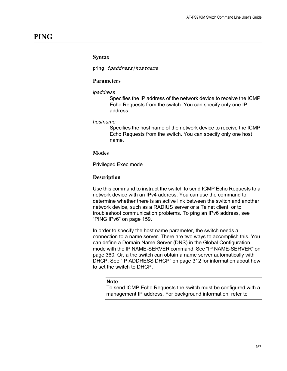 Ping | Allied Telesis AT-FS970M Series User Manual | Page 157 / 1938