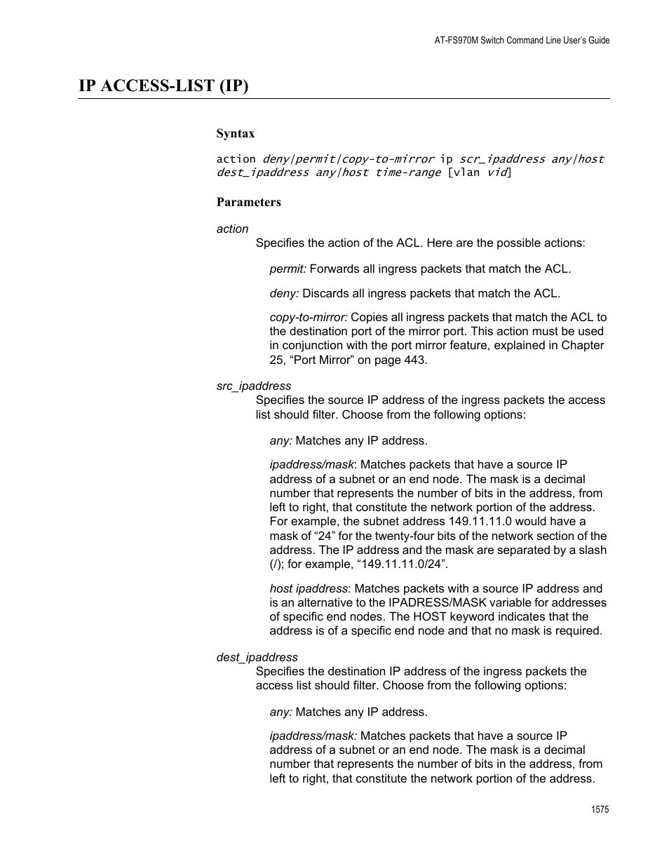 Ip access-list (ip) 5, Ip access-list (ip) | Allied Telesis AT-FS970M Series User Manual | Page 1575 / 1938