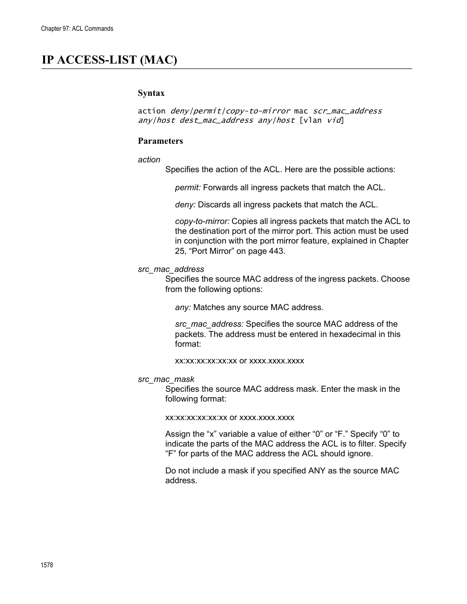 Ip access-list (mac) 8, Ip access-list (mac) | Allied Telesis AT-FS970M Series User Manual | Page 1578 / 1938
