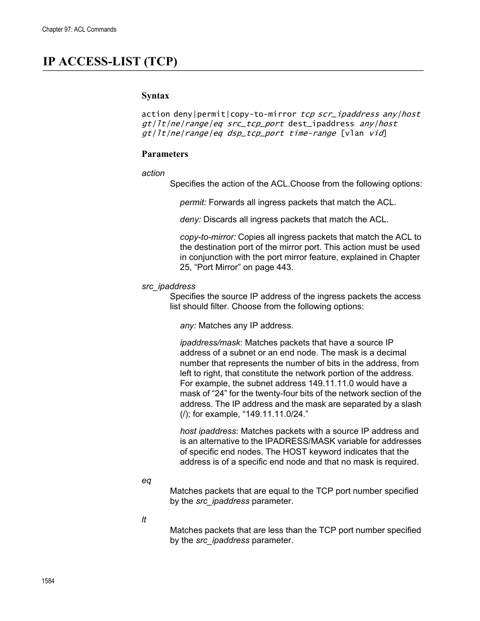 Ip access-list (tcp) 4, Ip access-list (tcp) | Allied Telesis AT-FS970M Series User Manual | Page 1584 / 1938