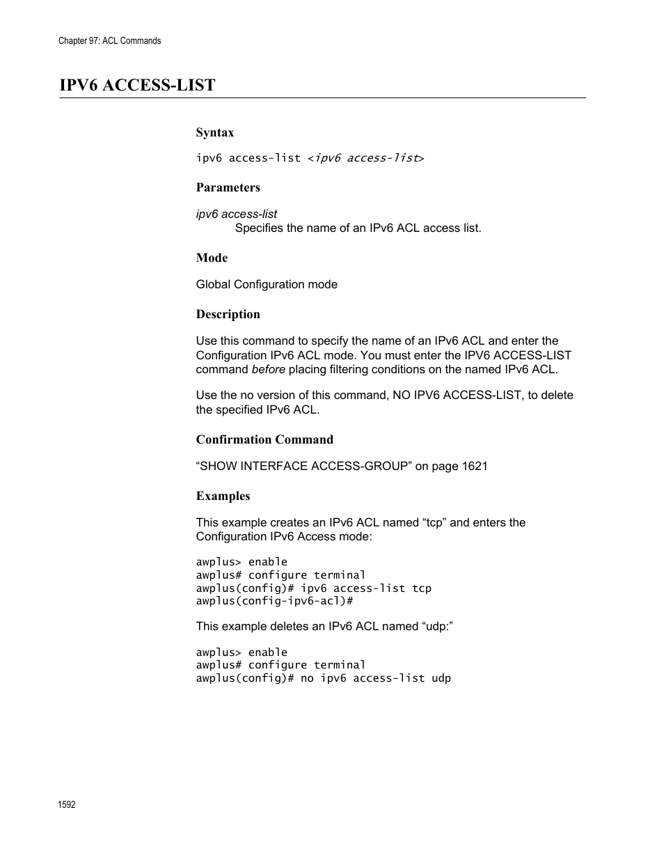 Ipv6 access-list 2, Ipv6 access-list | Allied Telesis AT-FS970M Series User Manual | Page 1592 / 1938