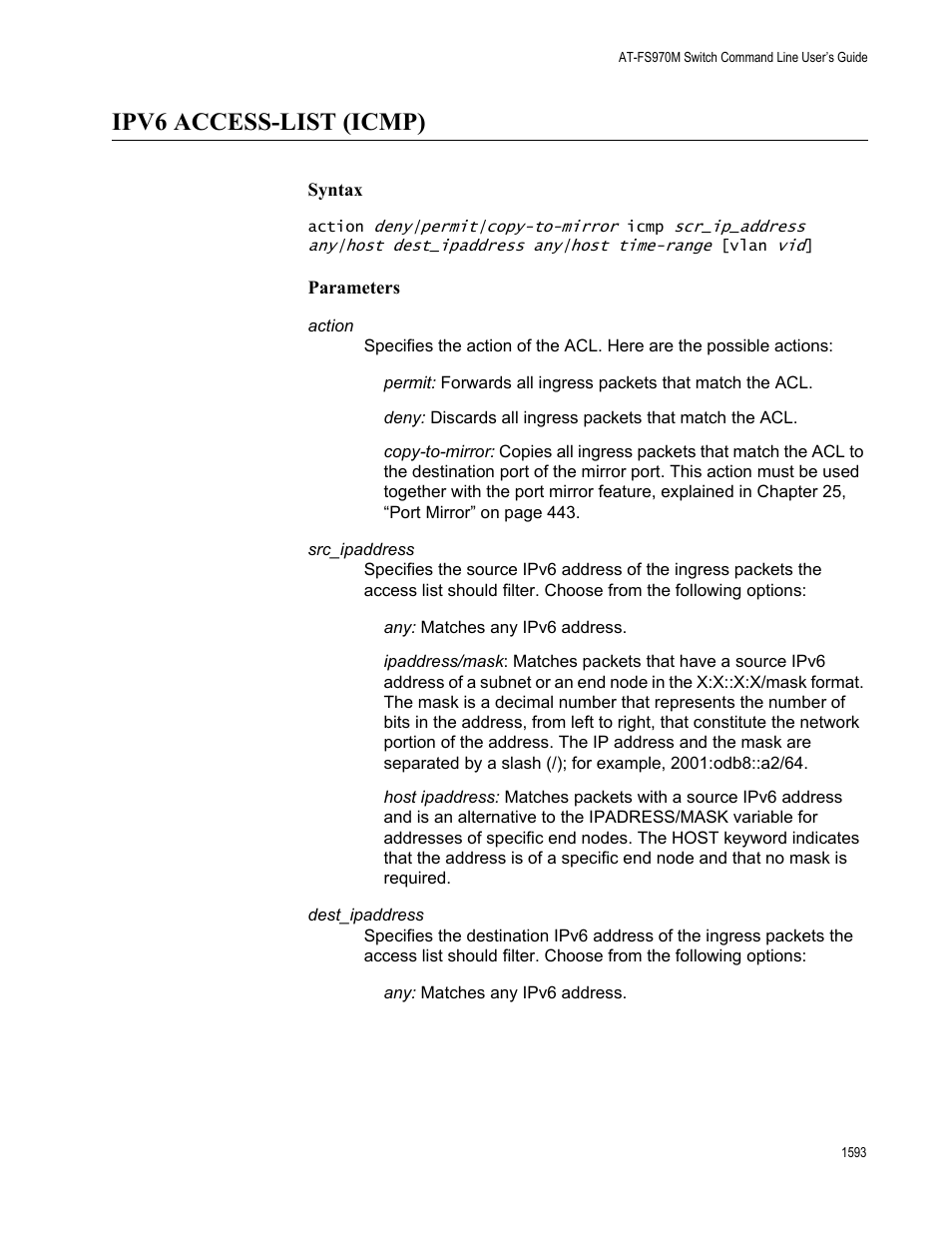 Ipv6 access-list (icmp) 3, Ipv6 access-list (icmp) | Allied Telesis AT-FS970M Series User Manual | Page 1593 / 1938