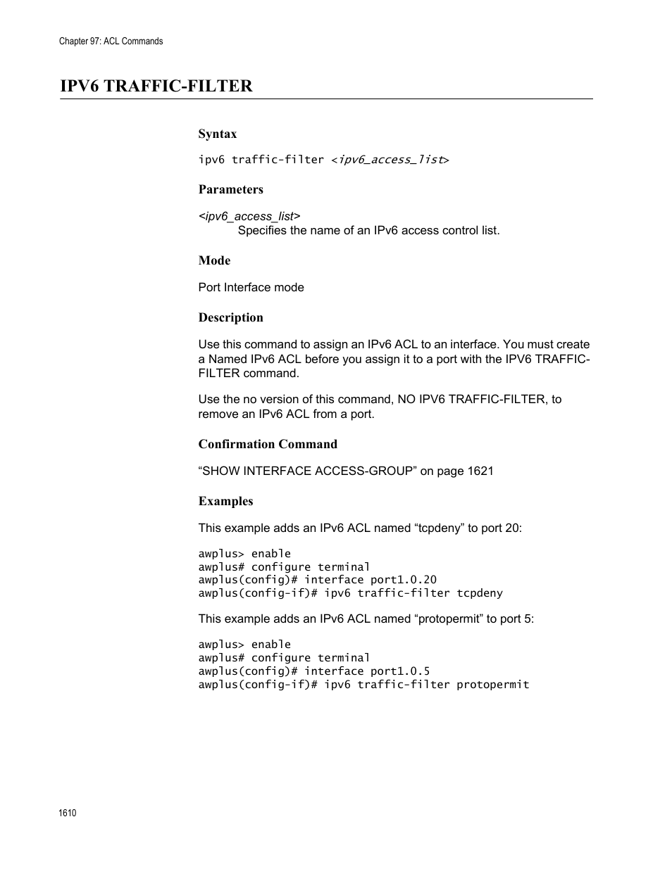 Ipv6 traffic-filter 0, Ipv6 traffic-filter | Allied Telesis AT-FS970M Series User Manual | Page 1610 / 1938